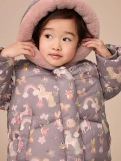 Licorne Damson - Manteau rembourré résistant à la douche avec bordure en fausse fourrure (3mois7ans)