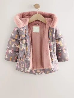 Licorne Damson - Manteau rembourré résistant à la douche avec bordure en fausse fourrure (3mois7ans)