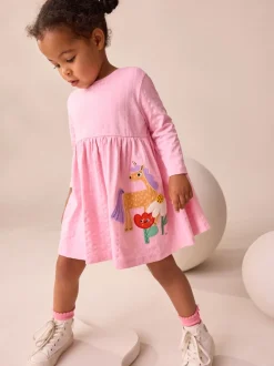 Licorne rose - Robe ornée à manches longues (3mois7ans)