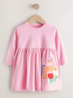 Licorne rose - Robe ornée à manches longues (3mois7ans)
