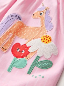 Licorne rose - Robe ornée à manches longues (3mois7ans)