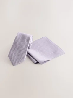 lilas - Ensemble cravate et pochette texturées