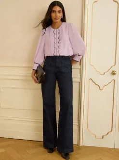 lilas - Love & Roses Chemisier à manches festonnées 3/4