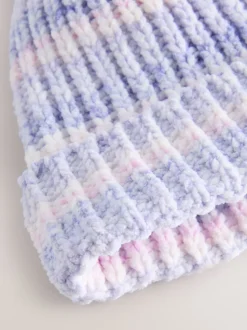 Lilas ton sur ton - Chapeau à pompons en maille chenille bébé (0mois-2ans)