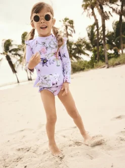 Lilas violet à fleurs - Ensemble de natation Sunsafe (3mths-7yrs)