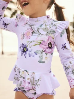 Lilas violet à fleurs - Ensemble de natation Sunsafe (3mths-7yrs)