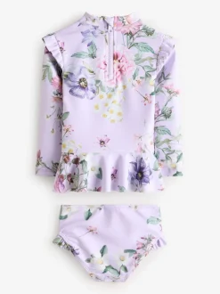 Lilas violet à fleurs - Ensemble de natation Sunsafe (3mths-7yrs)