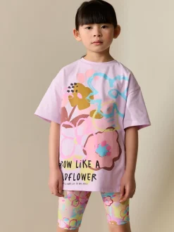 Lilas violet à fleurs - Ensemble t-shirt et short cycliste (3-16ans)