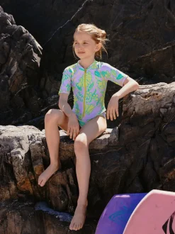 Lilas violet tropical - Maillot de bain Sunsafe à manches courtes (3mois à16ans)