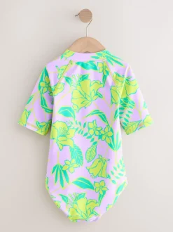 Lilas violet tropical - Maillot de bain Sunsafe à manches courtes (3mois à16ans)