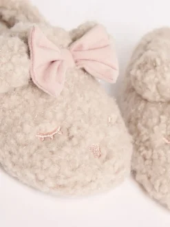 Lipsy chaussons mules à bout fermé en fausse fourrure ours en peluche à nœud