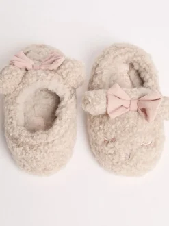 Lipsy chaussons mules à bout fermé en fausse fourrure ours en peluche à nœud