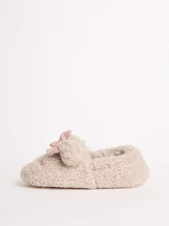 Lipsy chaussons mules à bout fermé en fausse fourrure ours en peluche à nœud