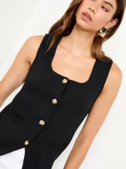 Lipsy Gilet en maille boutonné avec patte simulée à col carré