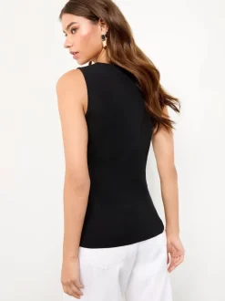 Lipsy Gilet en maille boutonné avec patte simulée à col carré