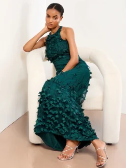 Lipsy Robe longue texturée à fleurs 3D haut de gamme