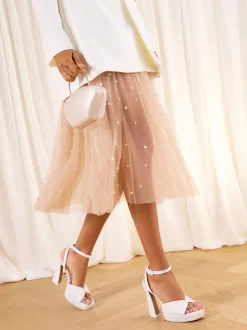 Lipsy Sandales à talons carrés en satin de Mariage avec ornements de perles