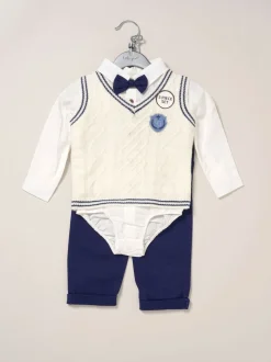 Little Gent True Knit débardeur, Body, Pantalons et Nœud papillon Blanc Ensemble