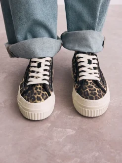 Léopard - Baskets épaisses en toile à lacets style baseball