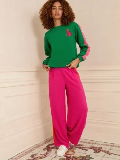 Léopard vert à rayures roses - Sweat Love & Roses en jersey à col ras du cou