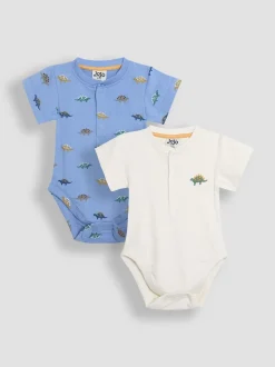 Lot de 2 bodys JoJo Maman Bébé Stegosaurus et unis à manches courtes