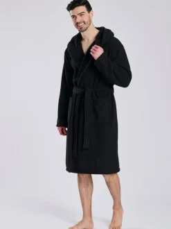 Loungeable Robe de chambre à capuche avec doublure en polaire bondée Gaufré