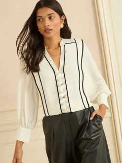 Love & Roses Chemisier à manches crantées contrastant 3/4