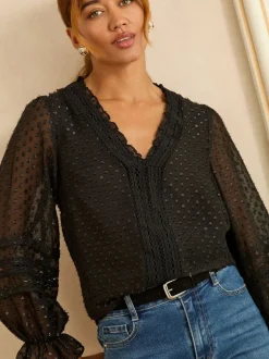 Love & Roses Chemisier métallisé en velours dobby à manches longues