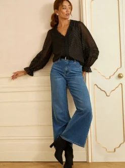 Love & Roses Chemisier métallisé en velours dobby à manches longues