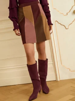 Love & Roses Jupe courte patchwork en faux daim