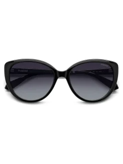 Lunettes de soleil Polaroid noires œil de chat avec ornements bijoux