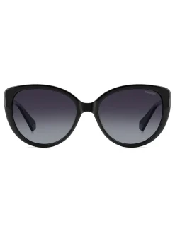 Lunettes de soleil Polaroid noires œil de chat avec ornements bijoux