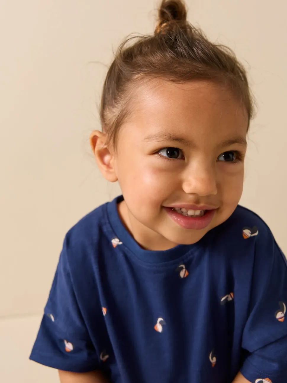 Macareux moine bleu marine - T-shirt péplum à manches courtes (3mois-7ans)