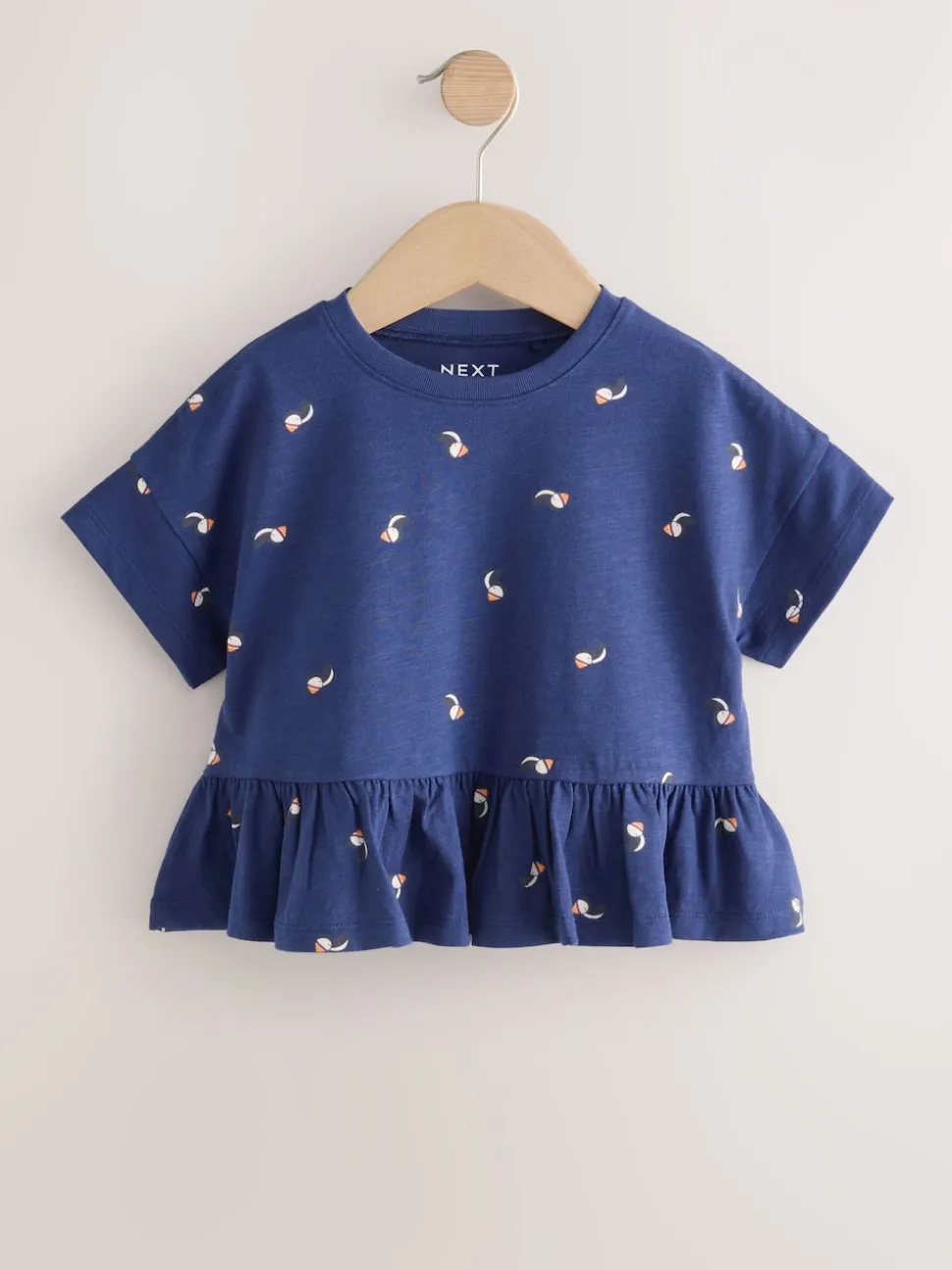 Macareux moine bleu marine - T-shirt péplum à manches courtes (3mois-7ans)
