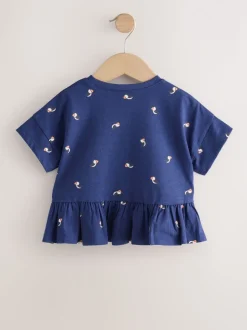 Macareux moine bleu marine - T-shirt péplum à manches courtes (3mois-7ans)