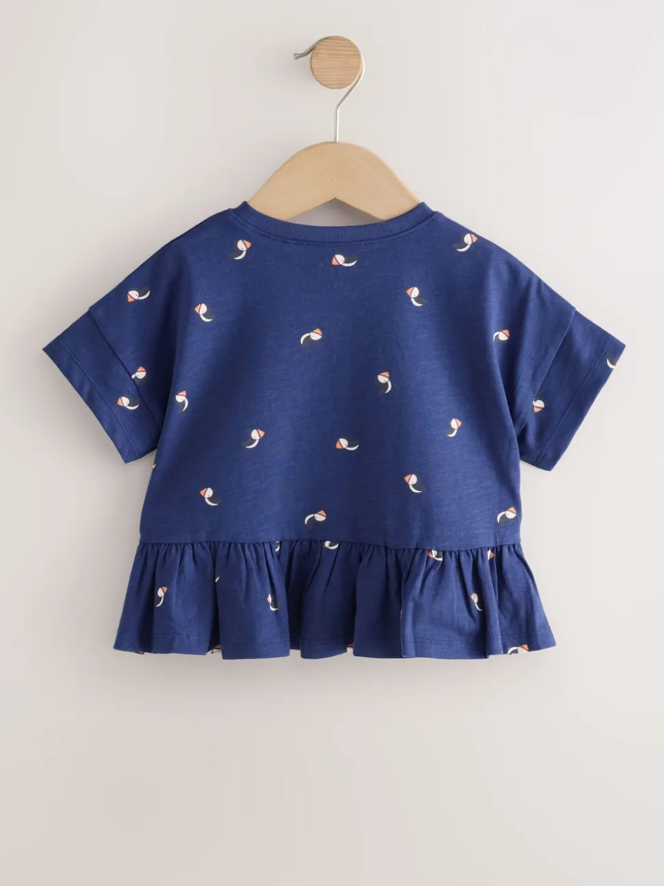 Macareux moine bleu marine - T-shirt péplum à manches courtes (3mois-7ans)