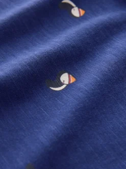 Macareux moine bleu marine - T-shirt péplum à manches courtes (3mois-7ans)