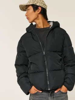 Manteau Hollister Core Puffer noir avec doublure contrastante