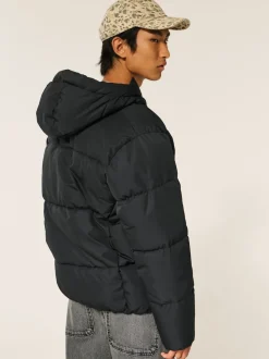 Manteau Hollister Core Puffer noir avec doublure contrastante