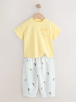 Marguerite jaune - Ensemble haut à manches courtes et pantalon barillet (3mois-7ans)