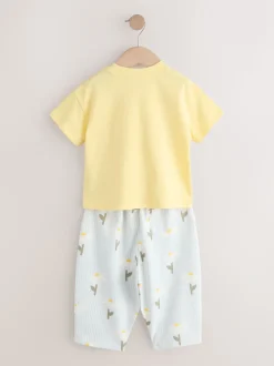 Marguerite jaune - Ensemble haut à manches courtes et pantalon barillet (3mois-7ans)