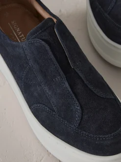 marine - Baskets Signature à plateforme compensée épaisse en cuir