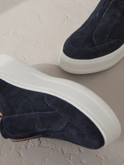 marine - Baskets Signature à plateforme compensée épaisse en cuir