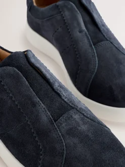 marine - Baskets Signature sans lacets en cuir haut de gamme