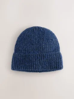 marine - Bonnet côtelé contenant de la laine