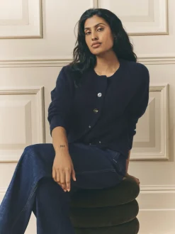 marine - Cardigan Laura Ashley en maille torsadée