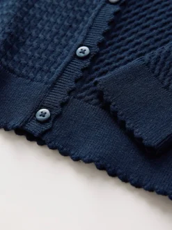 marine - Cardigan scolaire en maille torsadée riche en coton (3-16ans)