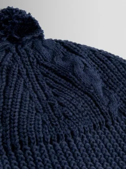 marine - Chapeau JoJo Maman Bébé côtelé à pom-pom-pom