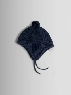 marine - Chapeau JoJo Maman Bébé côtelé à pom-pom-pom