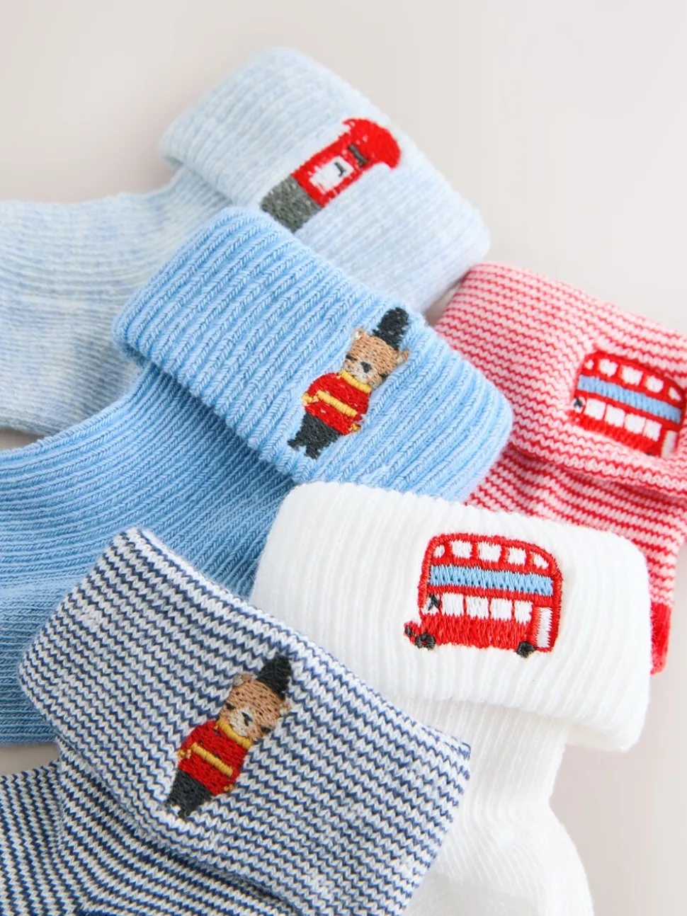 marine - Chaussettes à roulettes brodées 5 Lot (0mths-2yrs)
